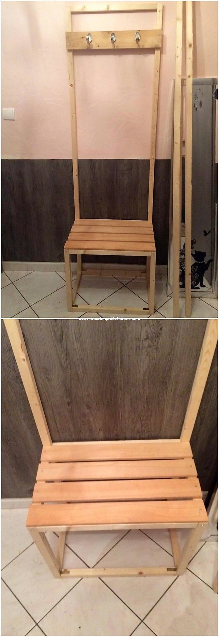 Pallet Coat Rack with Seat Wooden Pallet Ideas