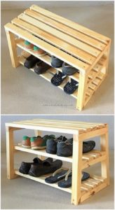 Pallet Seat with Shoe Rack